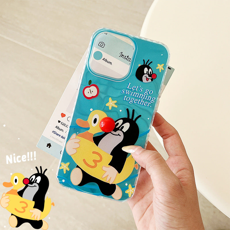 Fyd ripple texture case for apple 16 pro, cute mole swimming phone case, iphone xr bead protective cover
