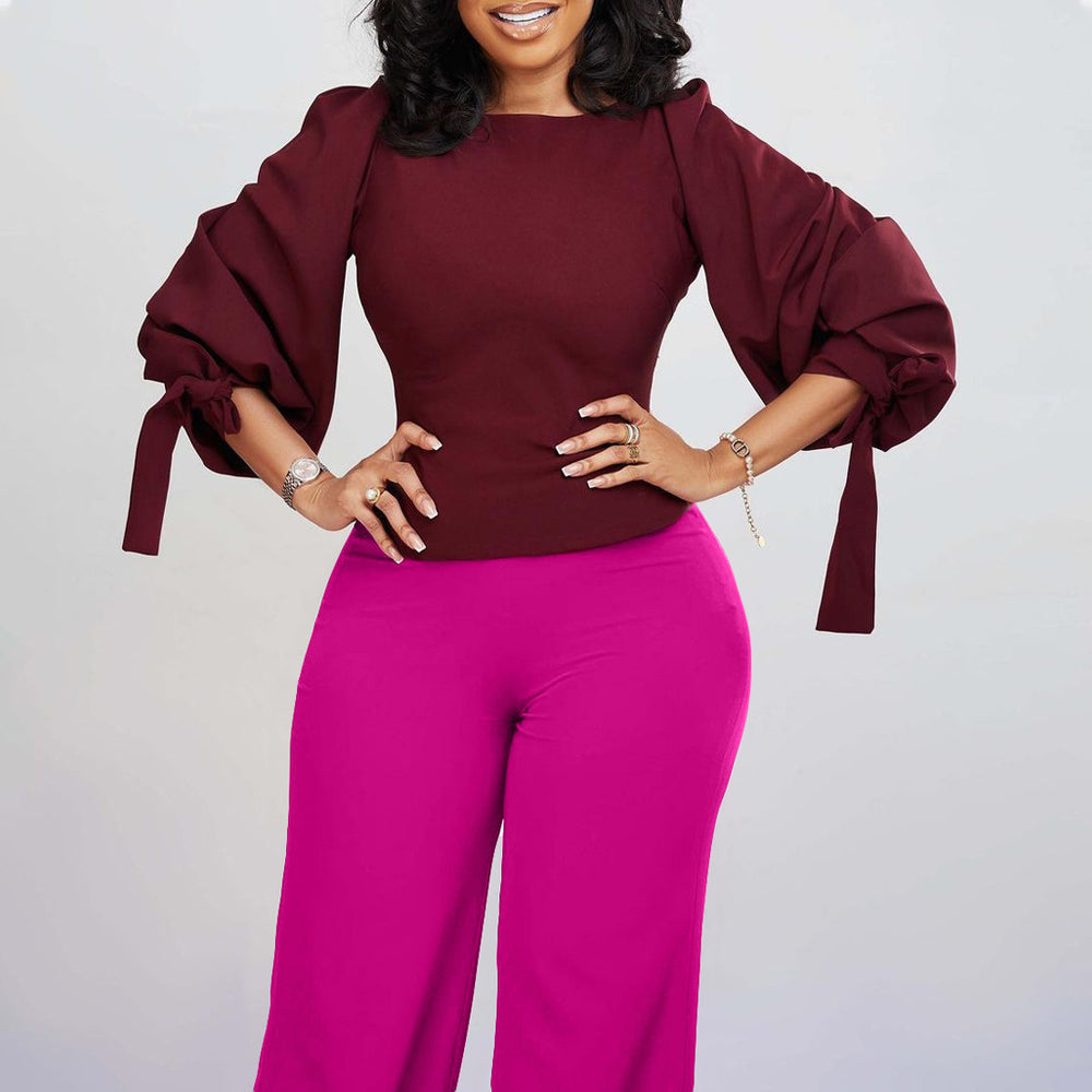 D337export women's clothing new arrivalcasualsuitlooseplus size strappy topshigh waistloose pantsfashiontwo-piece set