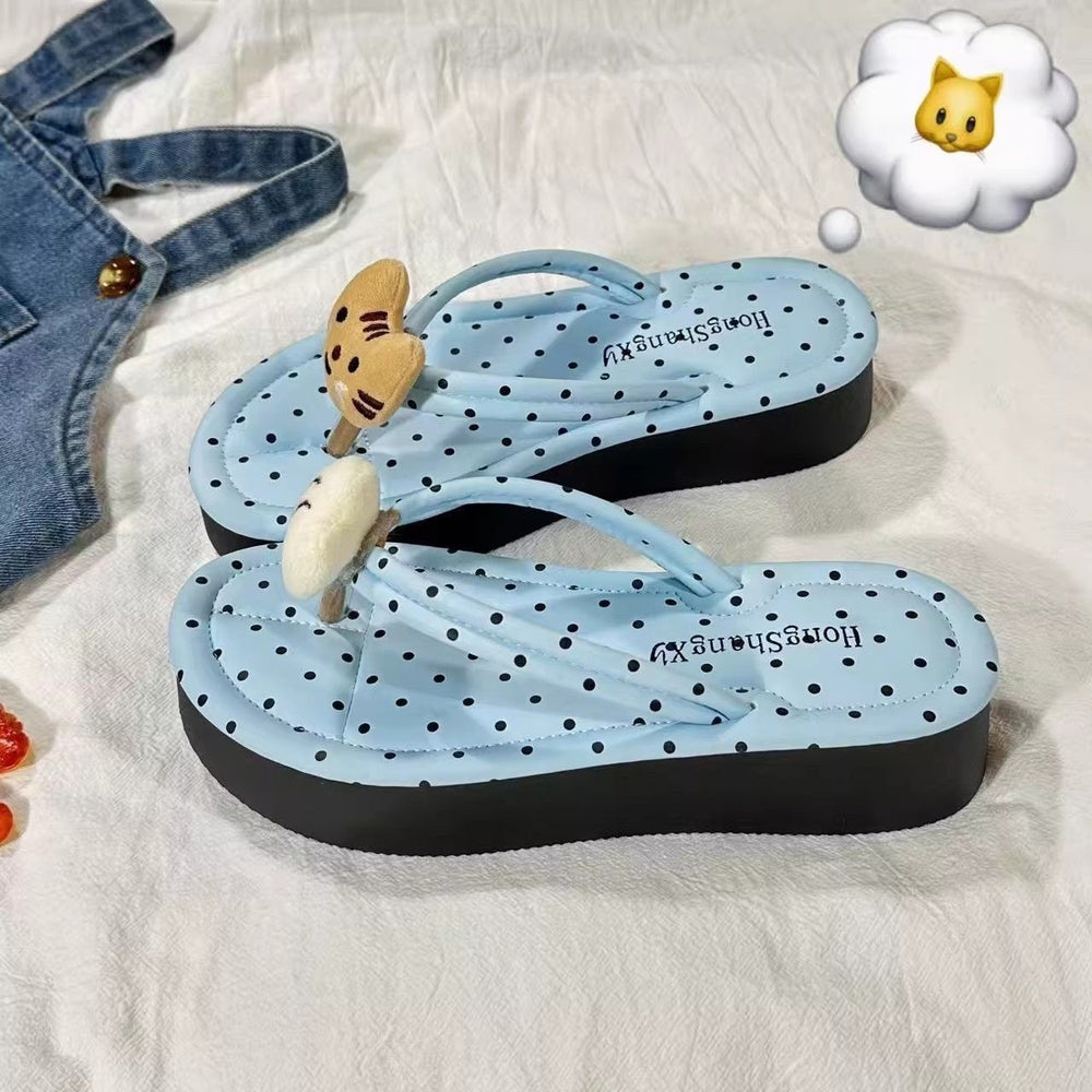 Kitten polka dot flip-flops outwear sandals new arrivalinsfashionthick sole flip-flops korean style home slippers for women