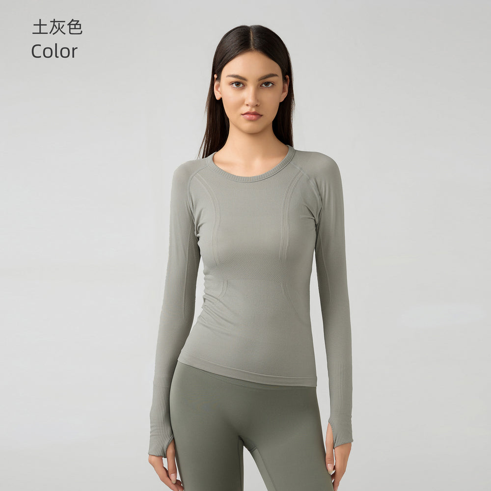 D19083: diqian apparel new seamless yoga top - women's long sleeve activewear for running, comfort, breathability, and fitness