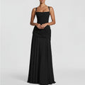 european and american export women's clothing: elegant and sexy solid color sleeveless cinched waist swing dress with spaghetti straps