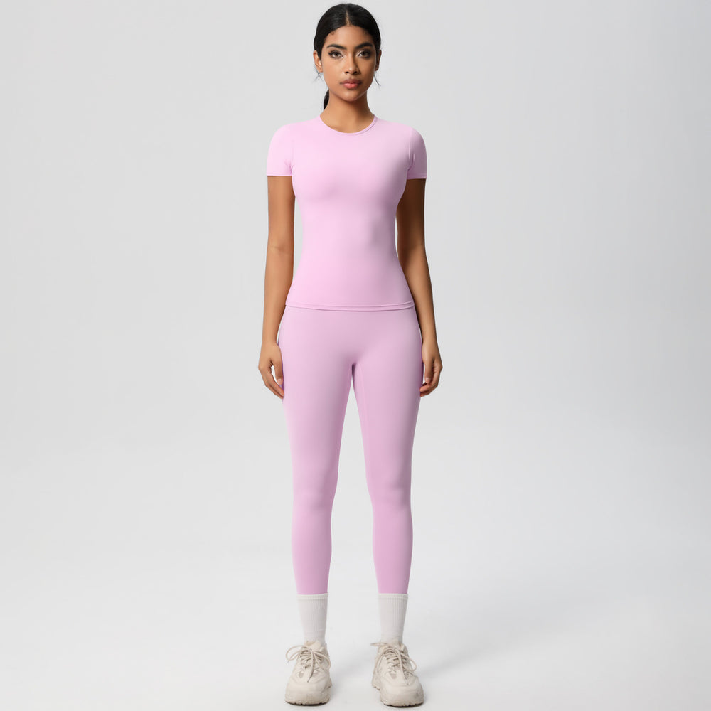 European and american nude feel brushed solid color yoga outfit set - quick-dry, breathable, 8-piece running & fitness activewear set for women