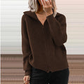 Fashion cross-border fall and winternew arrivalstripescasualoutwearlooseknitting shirt zipper cardiganlong sleeves lapel sweater women