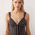 European and american cross-border women's fashion:  summer new arrivals - sexy and elegant v-neck striped high-waisted long slip dress