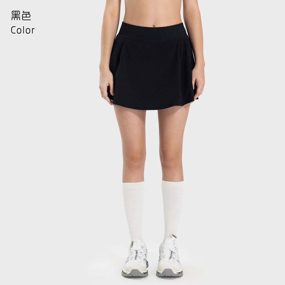 Luxtrenew arrivalpleated leg length yoga shorts skirt for women fake two-piece fashion tape tennis sports skirt dss064
