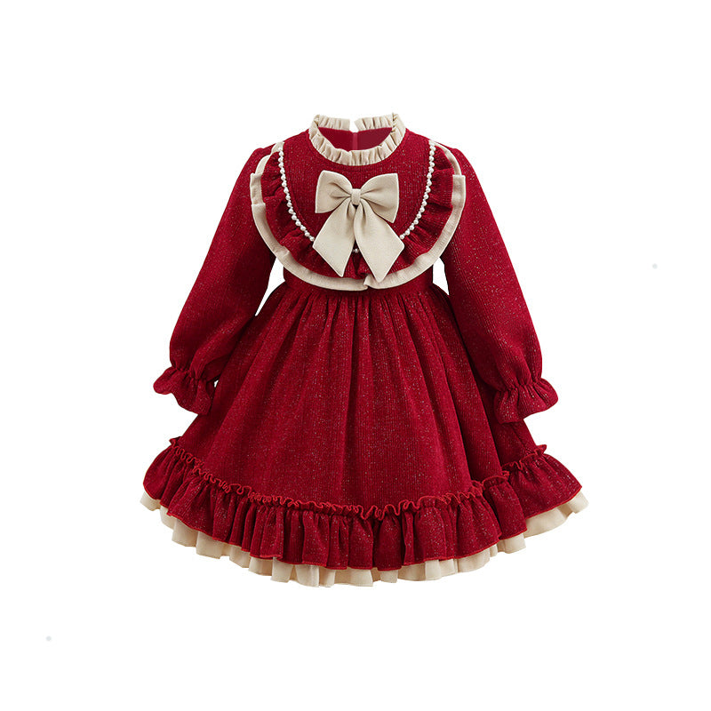 Ready-to-ship girls' dresses - autumn  new arrivals: lolita red kids' princess dress, stylish birthday tutu skirt
