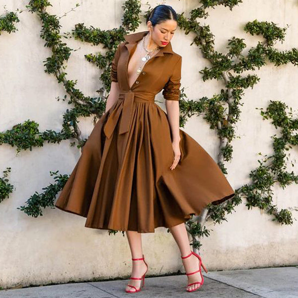 X20105   supply European fashion women's clothing autumn and winter long-sleeved waist pendulum solid color dress new