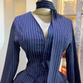 European and american cross-border women's fashion:  summer new arrival - elegant commute v-neck slim-fit halter neck striped dress