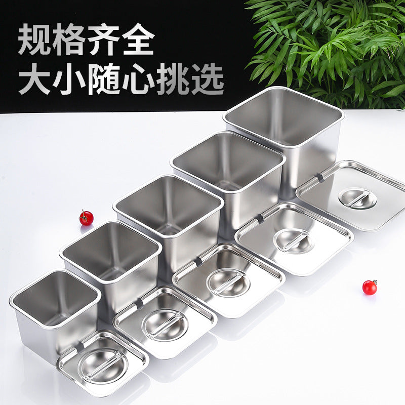 Stainless steel square condiment dispenser with lid - commercial kitchen spice jar, sauce container, bbq seasoning cup