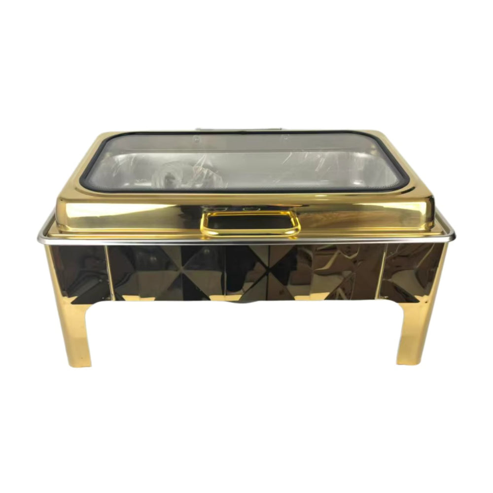 New 9l stainless steel gold glass buffet warmer with hydraulic lid for restaurant use