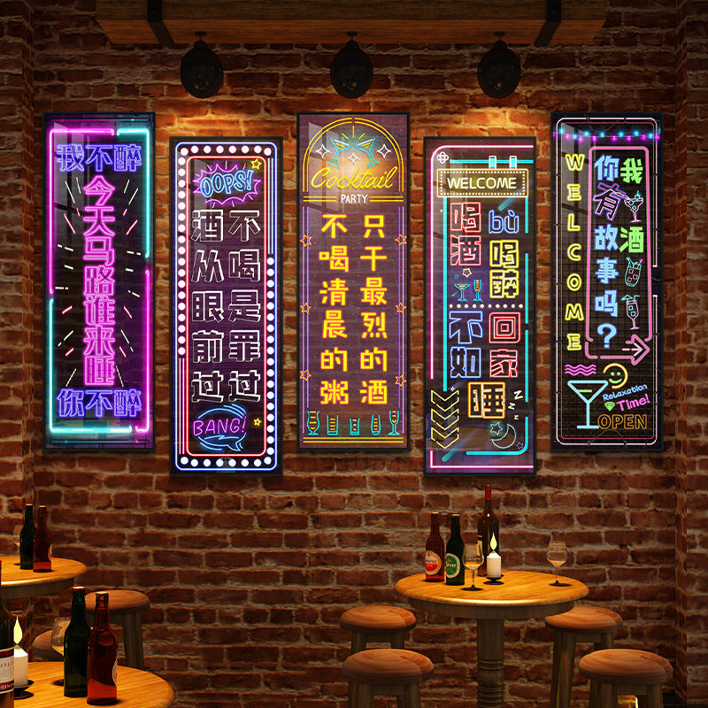 Neon lighting hanging pictures bar wall decoration clear bar led light luminous ktv barbecue hotel drinking box mural