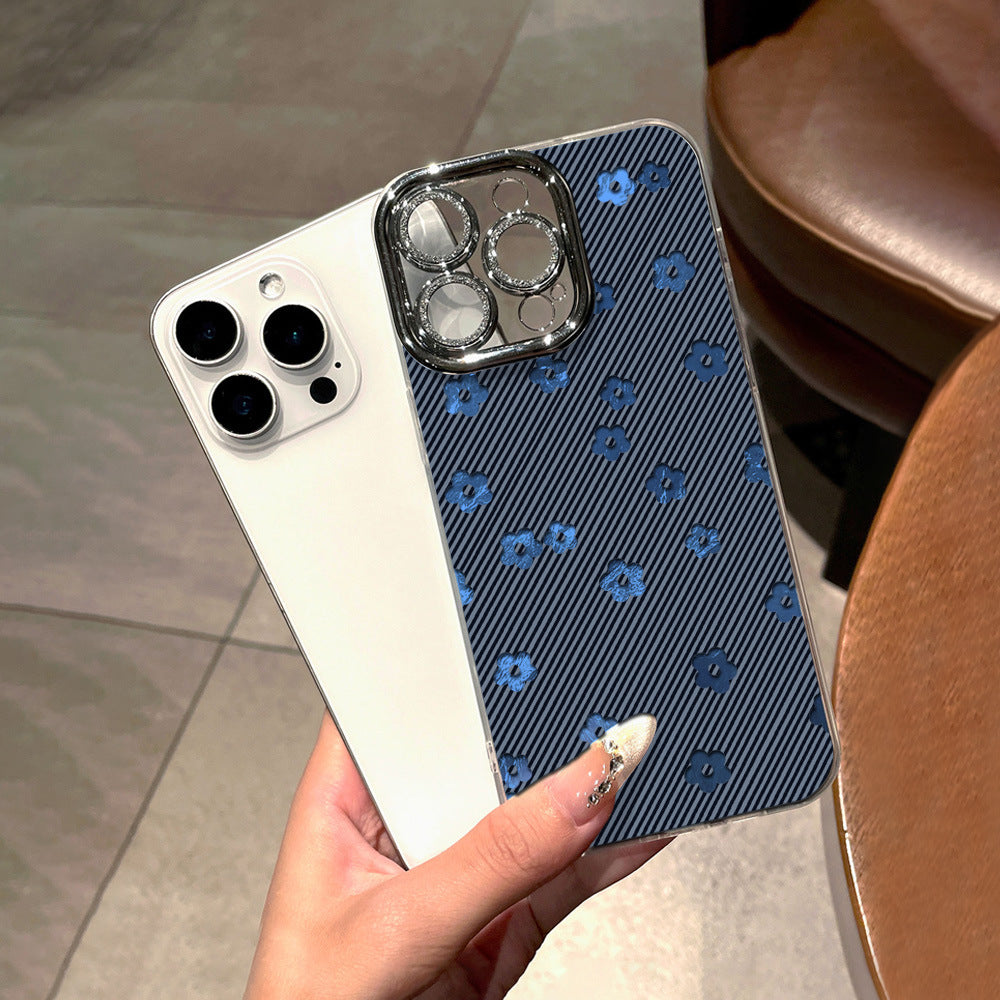 Swirl pattern phone case for apple 17, striped blue floral iphone 15 pro max glitter hard case, 16 anti-drop