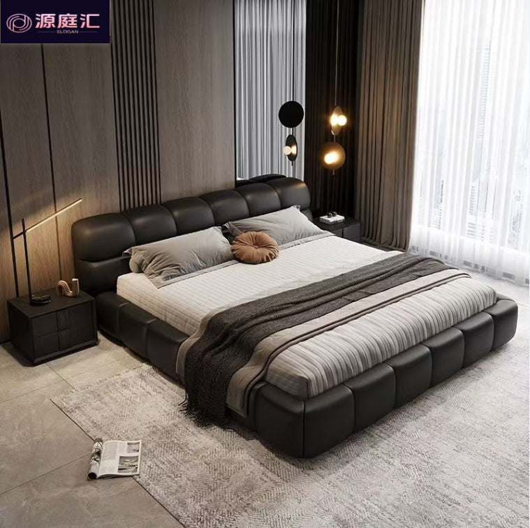 Accessible luxury genuine leather bed storage double bed casual italian puff bed master bedroom scandinavian leather bed head layer cowhide bed