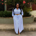 European and american cross-border women's fashion:  summer new arrival - stylish and chic striped turn-down collar pocket single-breasted shirt dress