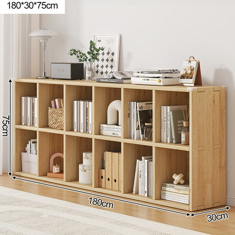 Solid wood bookshelf shelf floor-to-wall combination lattice cabinet living room kindergarten storage low household bookcase