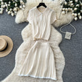 Preppy style polo collar knittingtwo-piece set female summerwork clothing styleslimming look short-sleeved topselegant skirt suit