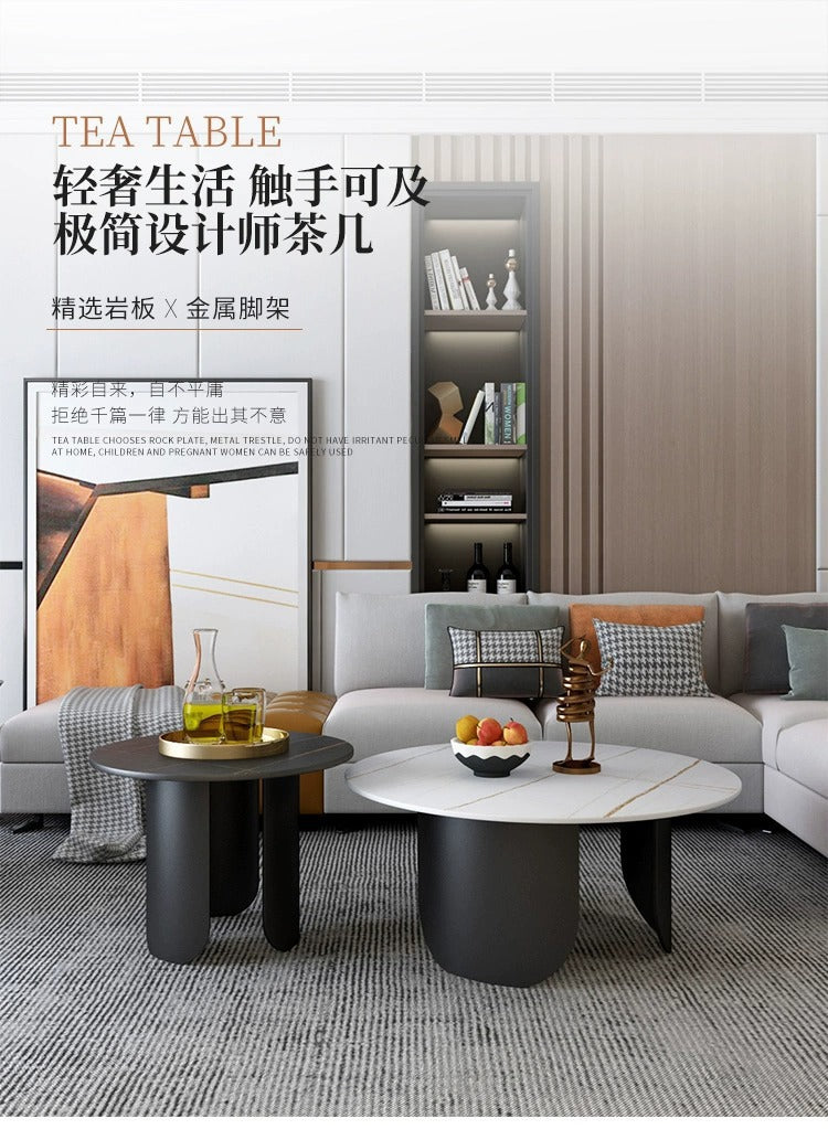 Modern minimalist designer slate coffee table small apartment for home high and low table living room iron round coffee table set