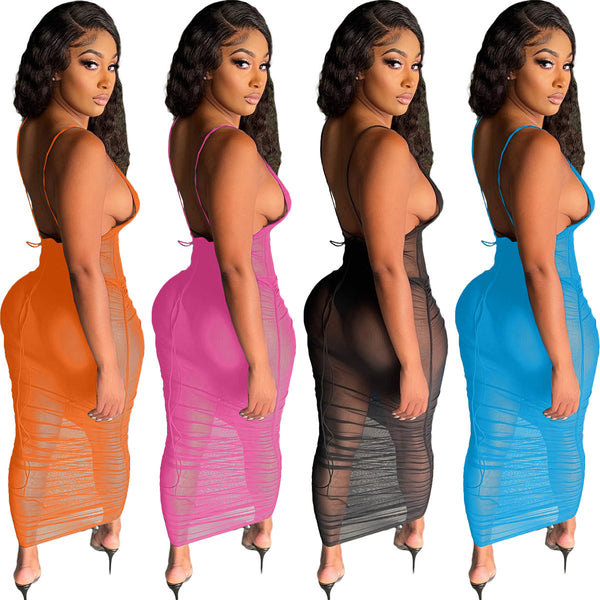 women's clothing wish independent station Europe and the United States sexy mesh perspective hollow slim dress