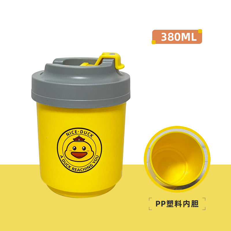 304 stainless steel yellow duck soup cup portable breakfast cup small lunch box bucket with cutlery insulated student lunch box gift