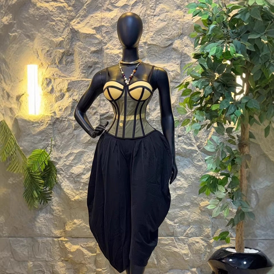 European and american cross-border women's fashion  summer new sexy & chic bandeau cami top with high-waisted jogger pants set