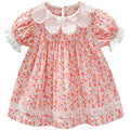 Princess dress for girls, baby summer pink floral dress, girls' dress with shell lace collar, elegant outing dress