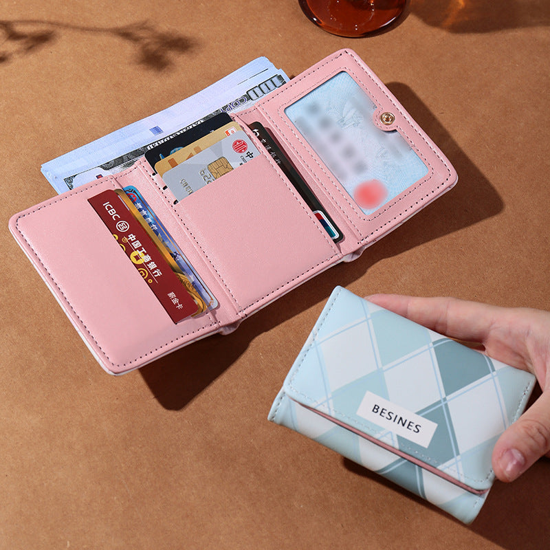 Popular 30% off wallet women's short diamond simple snap button women's postcard driver's license card holder high-end wallet