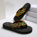 2025 new fashion bohemian rhinestone flip-flops - beach sandals with chunky sole and ethnic design