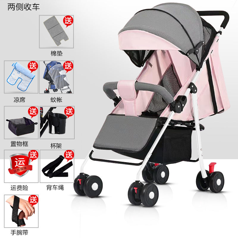 Baby stroller - lightweight, foldable, reclining, four-wheel pushchair for infants and toddlers - one-click folding - dropshipping available