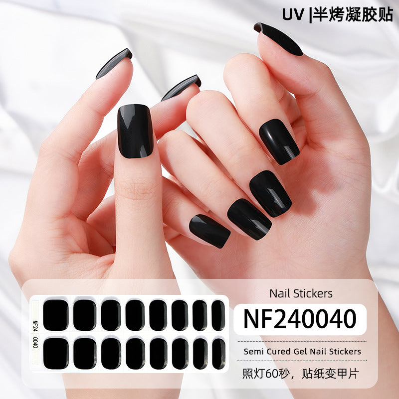 Zhengxiang new semi-cured gel nail art sticker solid color pure green onion gel UV nail sticker simple baking lamp gel nail art