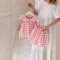 【dropshipping】baby girl summer outfit set - lightweight princess style plaid tank top and shorts set for toddlers