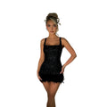 C7076 cross-border   independent station fashion women's sequin feather suspender dress new