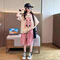 Girls' fashion set -  summer new arrival: stylish and trendy two-piece outfit for older girls and students - casual short-sleeve top and shorts set
