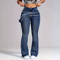 Jeans women's cross-border high waist belt raw edge patchwork micro-flared pants washed silmlong denim summer thin style