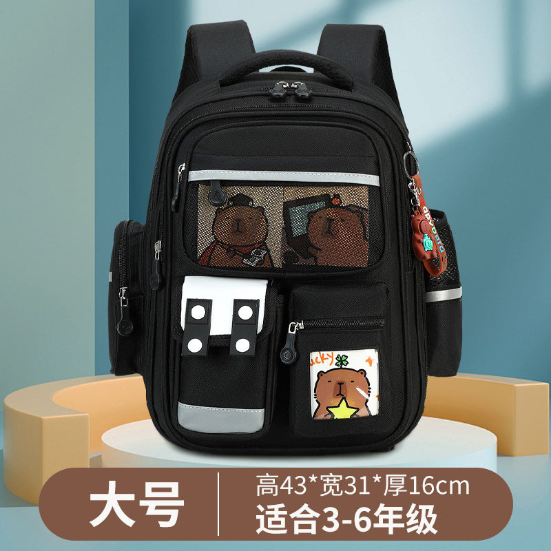 capibala school bag for primary school students, boys in grades 1-3 to 6, large capacity cute capybara stain-resistant backpack