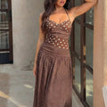 summer new women's fashion: cross-border european and american sexy halter polka dot ruched waist maxi dress
