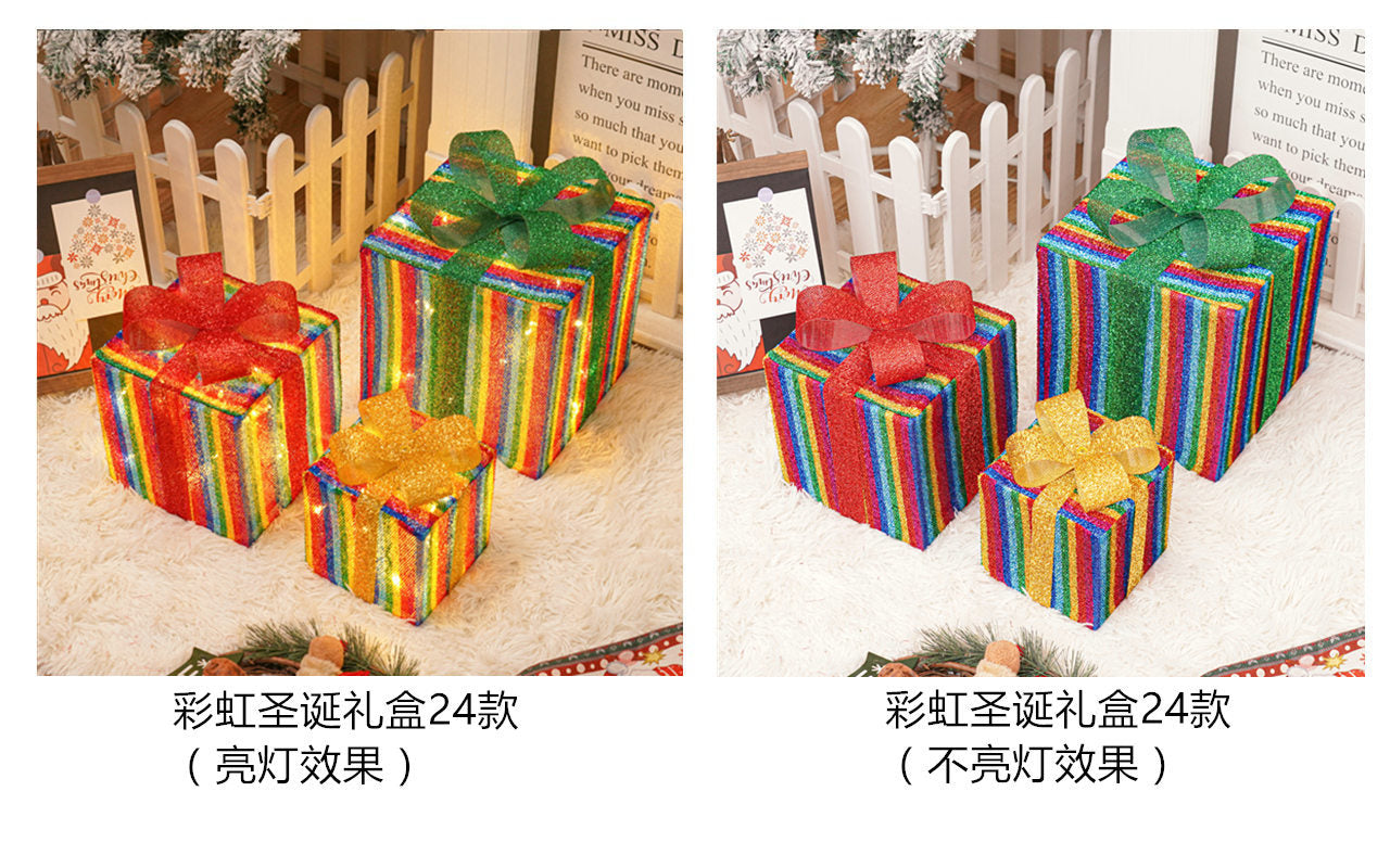 Popular Christmas gift box three-piece Christmas light decoration ambient light ins wind indoor and outdoor flashing ornament