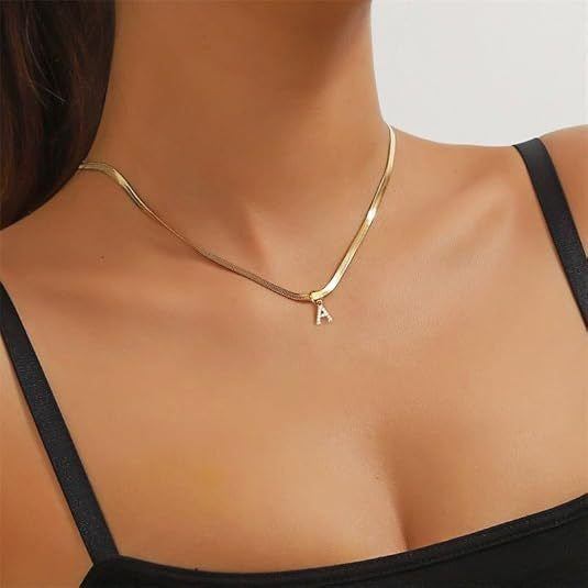 new fashion ins style 26 letters zircon pendant necklace european and american stylish diamond 14k gold snake bone chain