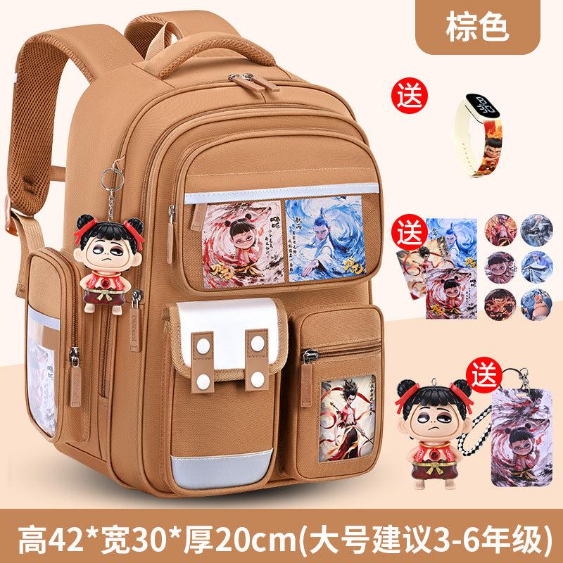 New nezha backpack for boys and girls, grades 1-6: spine protection, lightweight design, and extra-large capacity