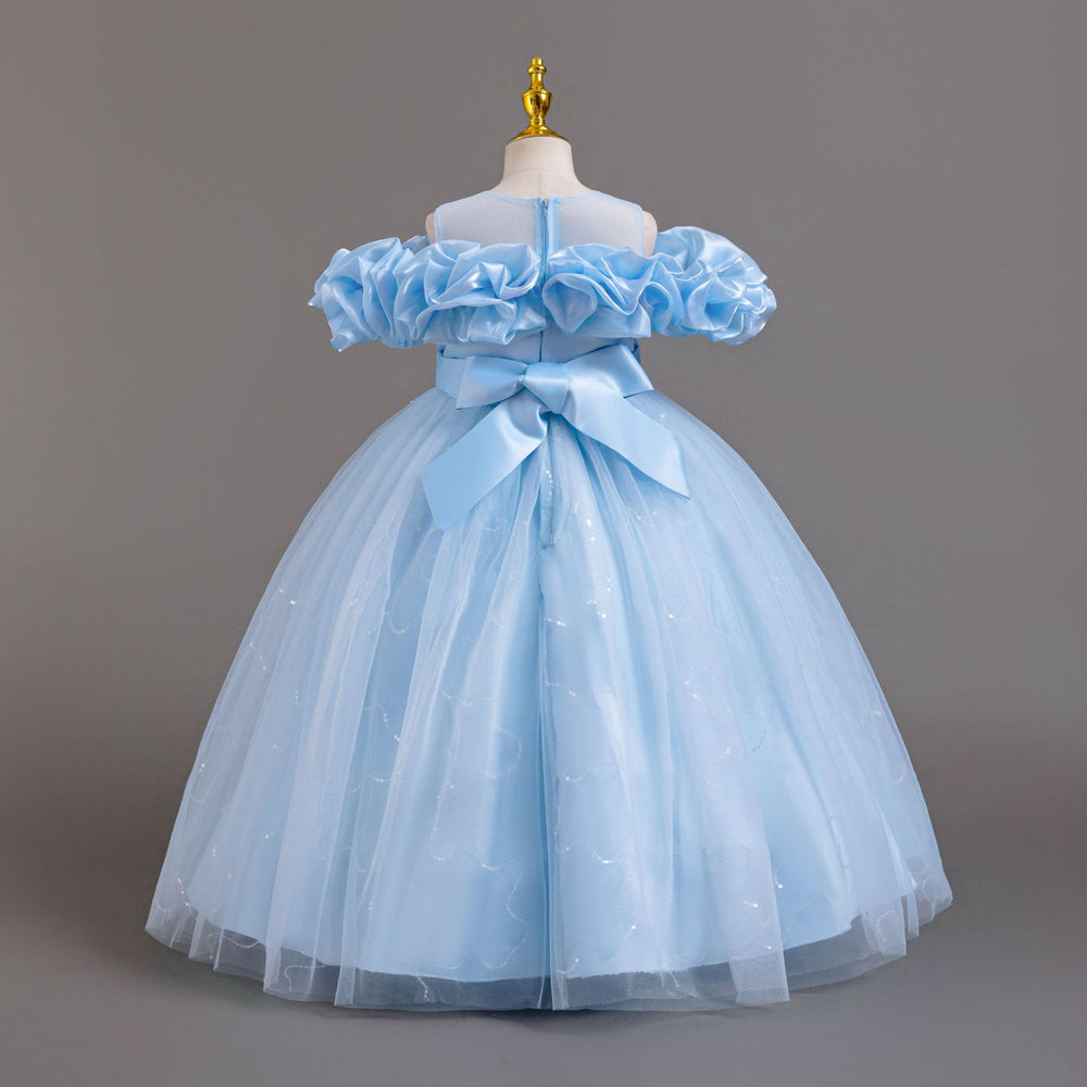 New arrival: girls' off-the-shoulder floral princess dress - perfect for piano recitals and special occasions