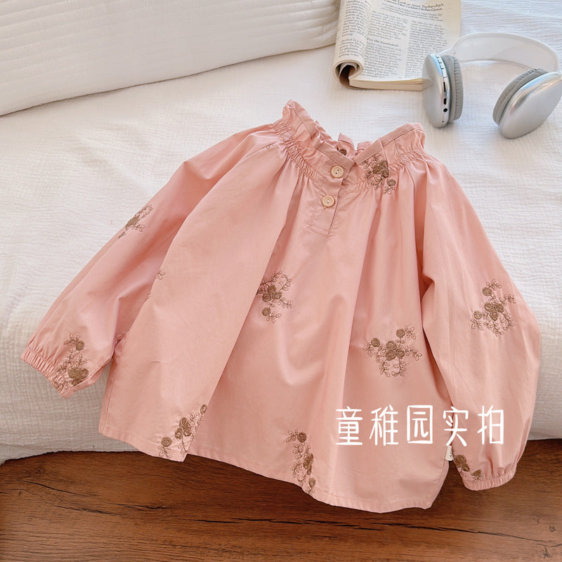 Girls'  spring new arrival: stylish and exquisite embroidered doll blouse - trendy autumn outfit for baby girls, spring and autumn shirt
