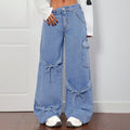 e-commerce  us & european design bow tie workwear style jeans women's casual straight-leg pants wide-leg pants