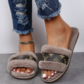 Women's winter slippers - outdoor wear, couple's fuzzy cotton slippers, 2024 new leather one-strap plush slippers, indoor/outdoor slippers