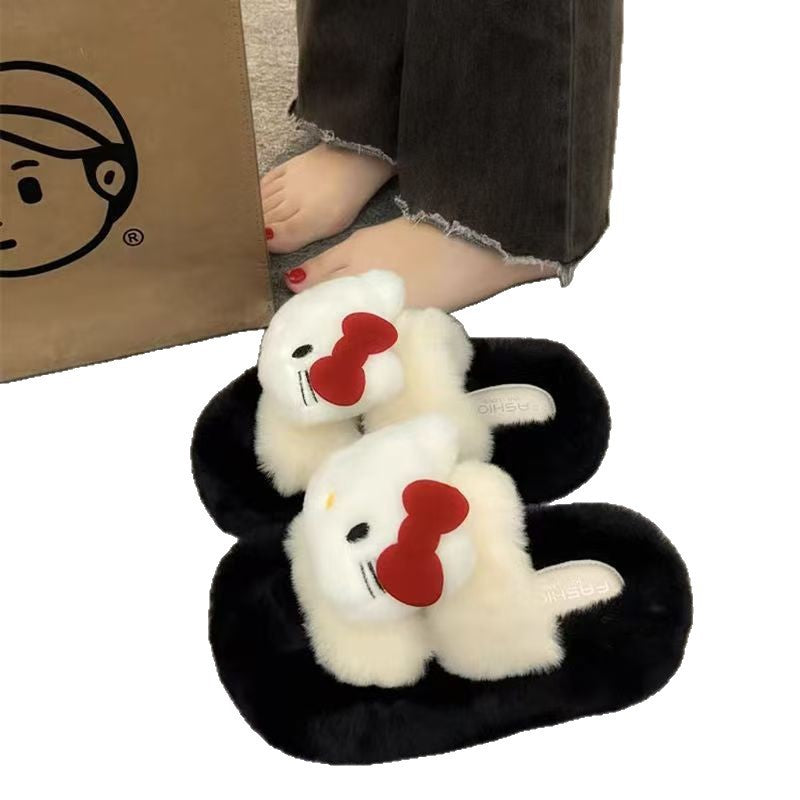 New arrival high-looking kt cat fur slippers flip-flops 2025fall and winteroutwear soft thick bottom non-slip cute cartoon