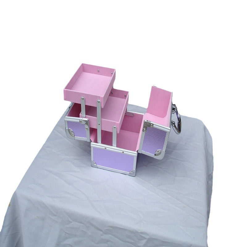 Cosmetic Case Aluminum Alloy Double Open Portable Beauty Nail Case Multifunctional Makeup Artist Follow-up Storage Beauty Toolbox