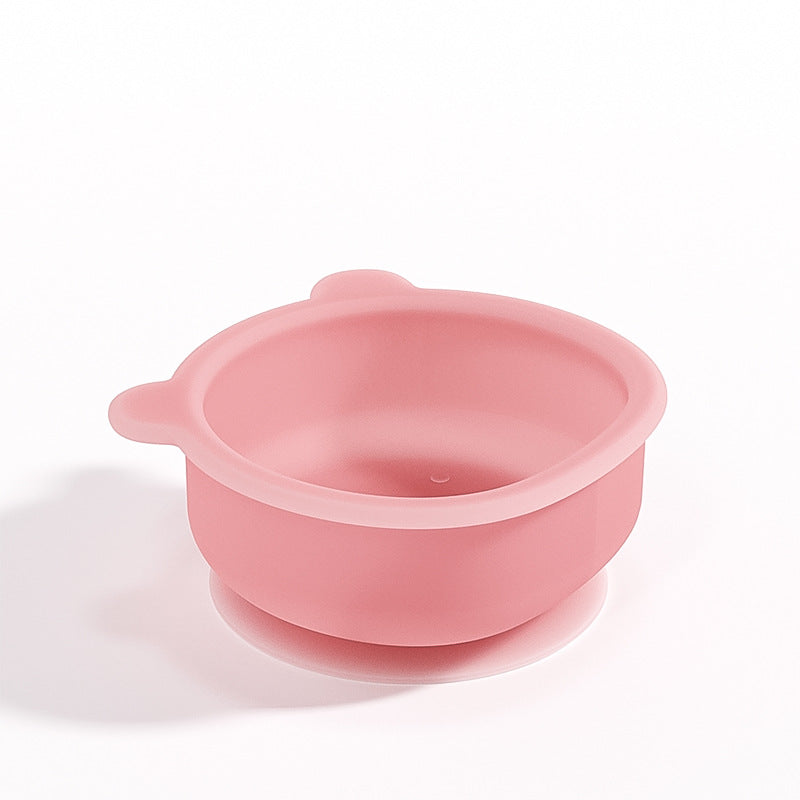 Children's complementary food bowl, dinner plate, bear integrated baby silicone bowl, baby learning to eat tableware, suction cup bowl grid