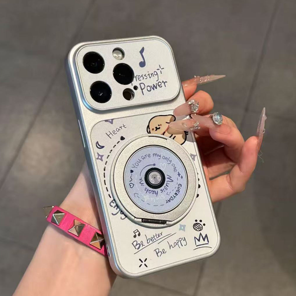 Iphone 16 cd record pattern phone case - instantly upgrade to iphone 17 style with stand function - premium electroplated finish