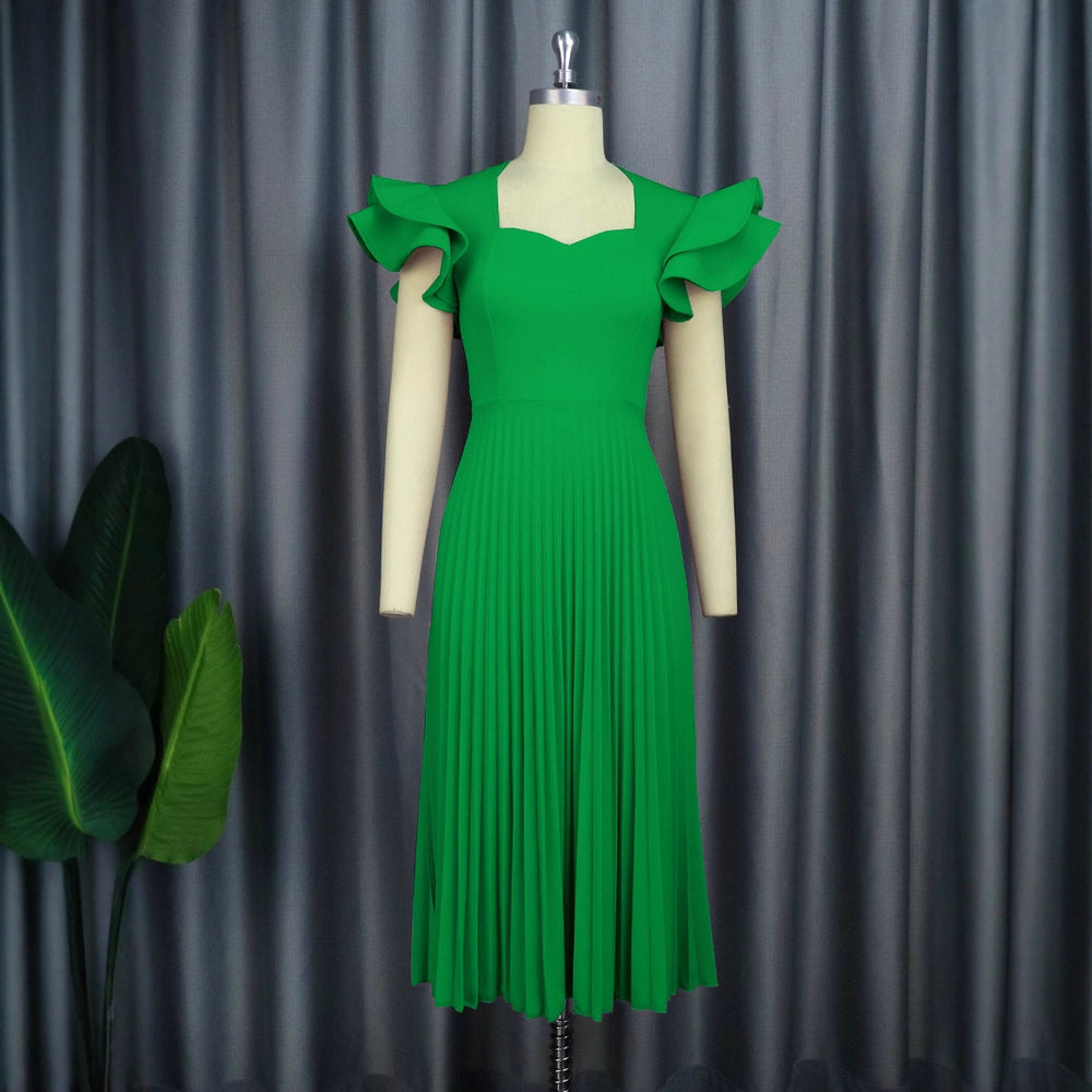Am030117spring & fall purple square neck dress eleganceelegantcasualwork clothingpleated skirt dresses