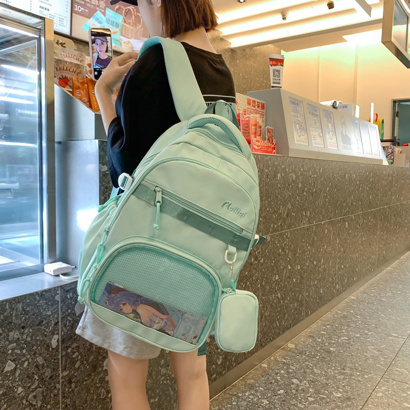 Painful bag girl large capacity school bag new arrivalsweetcute dopamine backpack small hanging bag transparent window wholesale lightweight