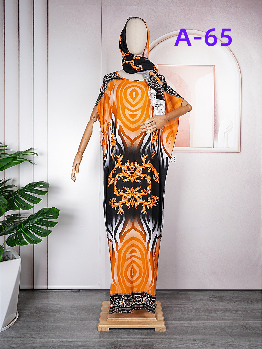 supply  contrast color chiffon dress with headscarf african plus size women's robe