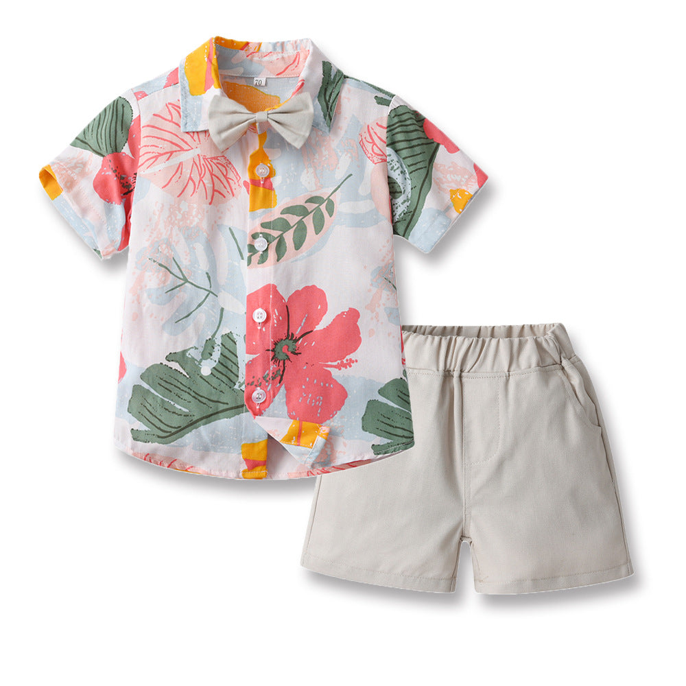 children's clothing boys' shirts spring and summer beach style floral shirt short-sleeved suit vacation summer floral shirt boys